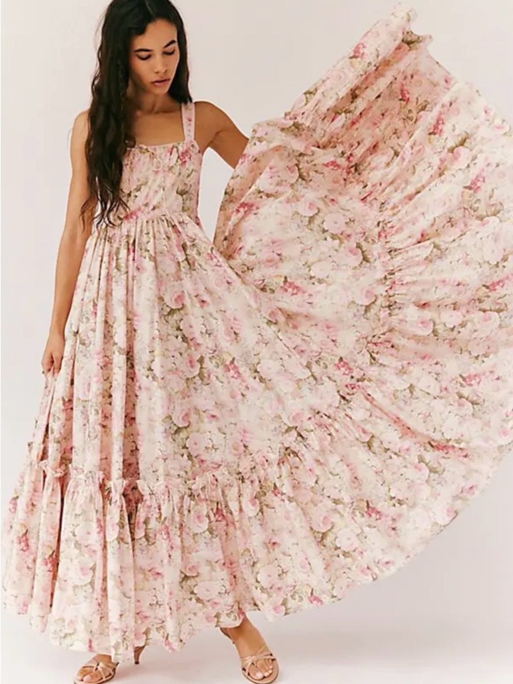 Selkie x FP Staycation Pink Floral Ruffled Maxi Dress